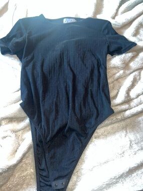 just be Black Ribbed Short Sleeve Bodysuit
